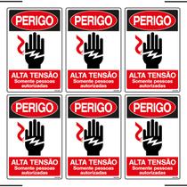 Combo 6 Placas De Sinalização Perigo Alta Tensão Somente Pessoas Autorizadas 20x30 Ekomunike - S-217/3 F9e