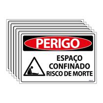 Combo 6 Placas De Sinalização Perigo Espaço Confinado Risco De Morte 30x20 Ecom IA - SP77 F9e