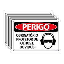 Combo 6 Placas De Sinalização Perigo Obrigatório Protetor De Olhos E Ouvidos 30x20 Ecom IA - SP39 F9e