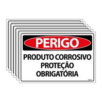 Combo 6 Placas De Sinalização Perigo Produto Corrosivo Proteção Obrigatória 30x20 Ecom IA - SP24 F9e