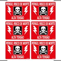 Combo 6 Placas De Sinalização Perigo Risco De Morte Alta Tensão 20X15 Ekomunike - S-222 F9e