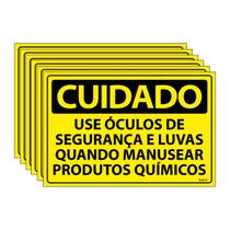 Combo 6 Placas De Sinalização Use Óculos De Segurança E Luvas Quando Manusear Produtos Químicos 30x20 Ecom IA - SC34 F9e