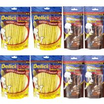 Combo 8 Pacotes Petisco Para Cachorro Ossinho Palito Deliciosso: 4un Frango, 4un Chocolate