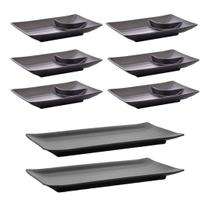 Combo 8 Peças Sushi Melamina Preta Premium Food Service