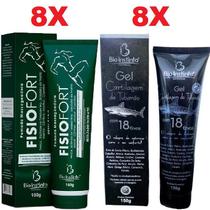 Combo 8 Pomada Massageadora Fisio Fort + 8 Gel Massageador Cartilagem de Tubarão
