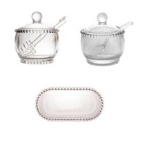 Combo Açucareiro + Meleira + Travessa Pearl Bolinha Wolff Transparente