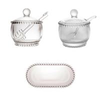 Combo Açucareiro + Meleira + Travessa Pearl Bolinha Wolff