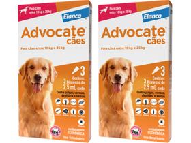 Combo Advocate Cão 2,5ml 10 a 25kg - 3 Pipetas - 2 Unidades