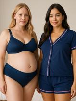 Combo Amamentação Pijama Sabrina com Botões Sutiã com Clique e Calcinha Pós Parto - c7 SABRINA+JOLIE