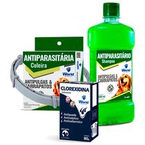 Combo Anti Pulgas E Carrapatos Shampoo Coleira Sabonete P/cães World Dug's
