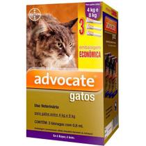 Combo Antiparasitário Advocate Para Gatos 4 a 8kg - 3 Pipetas (0,8 ml) - Bayer