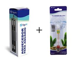 Combo Aquecedor de Aquário (Aquece 7 a 10L) + termômetro para Aquário 10w 7 a 10 litros 220v Vigoar