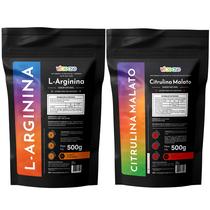 Combo Arginina 300g Citrulina Malato 250g PréTreino em Pó Suplemento Alimentar Uso Adulto