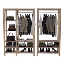 Combo Armário Duplo Pinus De Madeira E Arara Para Closet