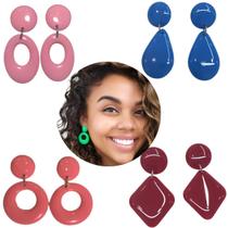 Combo atacado 12 pares brinco resina cores modelos sortidos