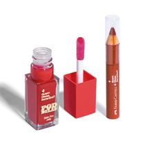 Combo Balm Tint Jelly Vermelho ao Vivo QDB Pod Delas 6,5ml + Lápis Jumbo 3 Em 1 Damasco 1,2g