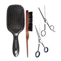 Combo barbearia tesouras+escova topete+raquete marco boni Combo barbearia tesouras+escova topete+raquete marco boni