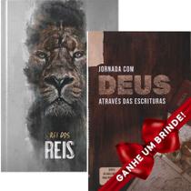 Combo Bíblia Sagrada ACF Rei dos Reis Capa Dura Letra Média + Jornada Com Deus Através Das Escrituras Mapa Cristão Evangélico Gospel Igreja