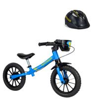 Combo Bicicleta Infantil Balance A12 de Equilibrio Sem Pedal Capacete Segurança Aprenda Rápido Azu