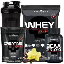 Combo Black Skull: Whey Turbo 907g + Creatina Turbo Refil 150g + Bcaa 30 tabs + Coqueteleira Shakeira