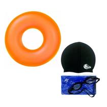 Combo Boia Inflável Laranja Neon 76 Cm Piscina Kit Natação