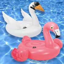 Combo Boias Infláveis para piscina Verão 2019: Boia Cisne Branco Intex e Boia Flamingo Rosa (130x102x99cm) Blogueiras Famosas