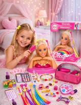 Combo Boneca busto fala frases Ceccy com Kit Fashion maquiagem Bolsa Infantil 60 acessorios beleza 12911022 ED1 Brinquedos
