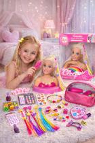 Combo Boneca busto fala frases Ceccy com Kit Fashion maquiagem Bolsa Infantil 60 acessorios beleza 12911022 ED1 Brinquedos