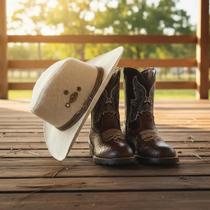 Combo Bota Texana em Couro Legítimo estampa de Cobra e Chapéu Country Kapell Combo Bota Texana em Couro Legítimo estampa de Cobra e Chapéu Country Kapell