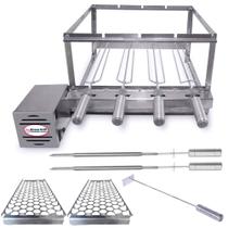 Combo Brasa Grill Tradicional Gira 4 Espetos Churrasqueira Elétrica Giratória Bi Volts