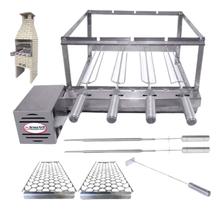 Combo Brasa Grill Tradicional Gira 4 Espetos Especial para Churrasqueiras Pré Moldadas de 55cm de Espaço Interno Largura