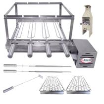 Combo Brasa Grill Tradicional Gira 4 Espetos para Pré Moldadas de 55cm Espaço Interno Largura