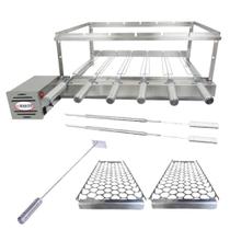 Combo Brasa Grill Tradicional Gira 6 Espetos Churrasqueira Giratória Bi Volts