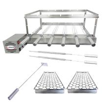 Combo Brasa Grill Tradicional Gira 6 Espetos Churrasqueira Giratória Bi Volts