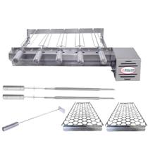 Combo Brasa Grill Tradicional Único Andar Gira 5 Espetos Churrasqueira Giratória Bi Volts