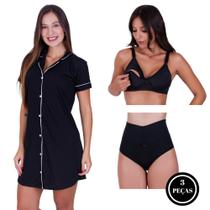 Combo - c12 Camisola Blogueira com Botões + Sutiã Amamentação + Calcinha Pós Parto Thamires Combo - c12 Camisola Blogueira com Botões + Sutiã Amamentação + Calcinha Pós Parto Thamires