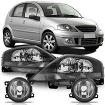 Combo C3 2003 A 2009 Par Farol Máscara Negra + Par Farol De Milha Auxiliar Combo C3 2003 A 2009 Par Farol Máscara Negra + Par Farol De Milha Auxiliar