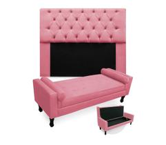 Combo Cabeceira Mirage + Recamier Baú Fenix Queen 160 cm Suede Rosa Barbie - LM DECOR