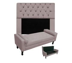 Combo Cabeceira Mirage + Recamier Baú Fenix Queen 160 cm Suede Rose - DL DECOR