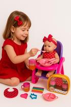 Combo Cadeira Papinha Boneca reborn pequena Kit Papinha acessórios comidinha suco mágico fralda babador ED1 brinquedos