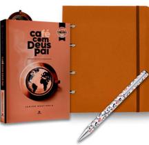 Combo café com deus pai 2025+caderno criativo argolado pautado caramelo+caneta crown top