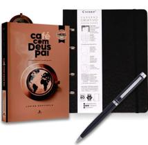 Combo café com deus pai 2025+caderno criativo argolado pautado preto+caneta crown top