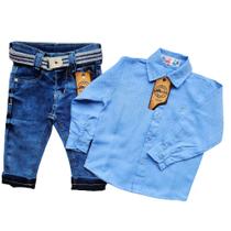Combo camisa jeans bebe + calça jogger jeans com elastico Tam 0/12 meses