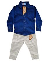 Combo camisa jeans bebe + calça jogger jeans com elastico Tam 0/12 meses