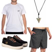 Combo Camisa Masculina Polo com Tênis Polo Efect Macio e Bermuda Preta mais Colar Combo Camisa Masculina Polo com Tênis Polo Efect Macio e Bermuda Preta mais Colar