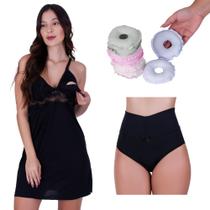 Combo Camisola Amamentação com Clique+Rosquinha para Seios+Calcinha Pós Parto Thamires-c17 ROSQUINHA