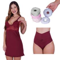 Combo Camisola Amamentação Renda + Rosquinha para Seios + Calcinha Pós Parto Thamires