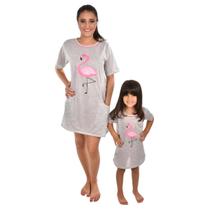 Combo Camisola Roupa de Dormir Tal Mãe Tal Filha Estampado Flamingo - Conforto e Leveza Para o Sono - Com Bolso