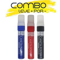 Combo caneta poster pen 10/15mm titã azul, vermelho e preto