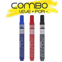 Combo caneta poster pen 2/5mm titã azul, vermelho e preto
